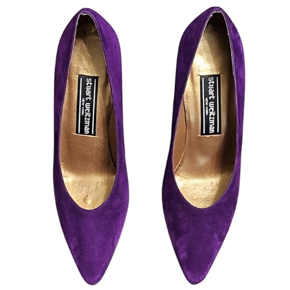 Stuart Weitzman Purple Suede Goldtone Stiletto Heel Pumps Size 7 1/2 M - Picture 6 of 15